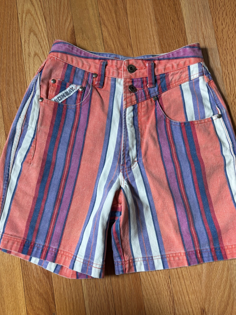 Vintage Coral & Blue Striped Mom Short